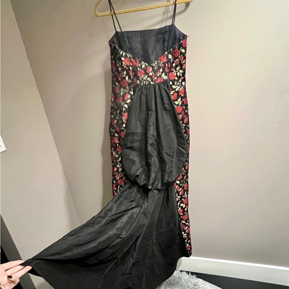 Jessica McClintock Gunne Sax Vintage Gown Black Red Roses with Back Bustle - Picture 11 of 17